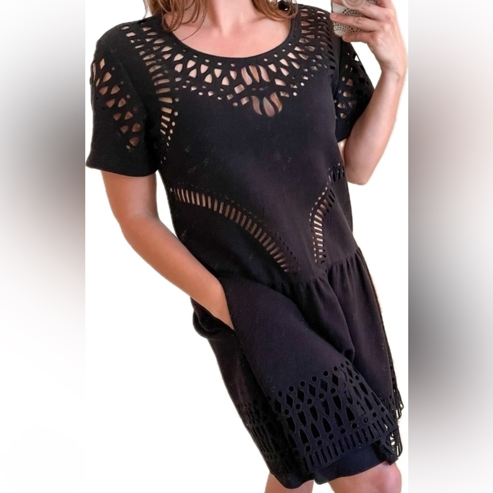 Sea New York Black Laser Cut Short Sleeve Mini Dress Women’s 8
